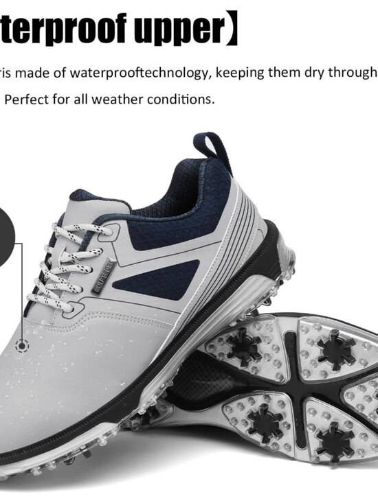 Men\'s Grey Golf Shoes Fixed Nail Less Sole Waterproof Lightweight No-slip